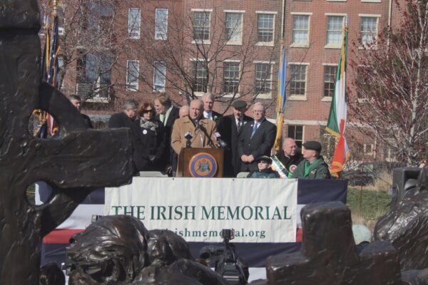 JOHN J. EGAN PRESENTING $20,000 CHECK TOIRISH MEMORIAL FROM CITY TRUSTS