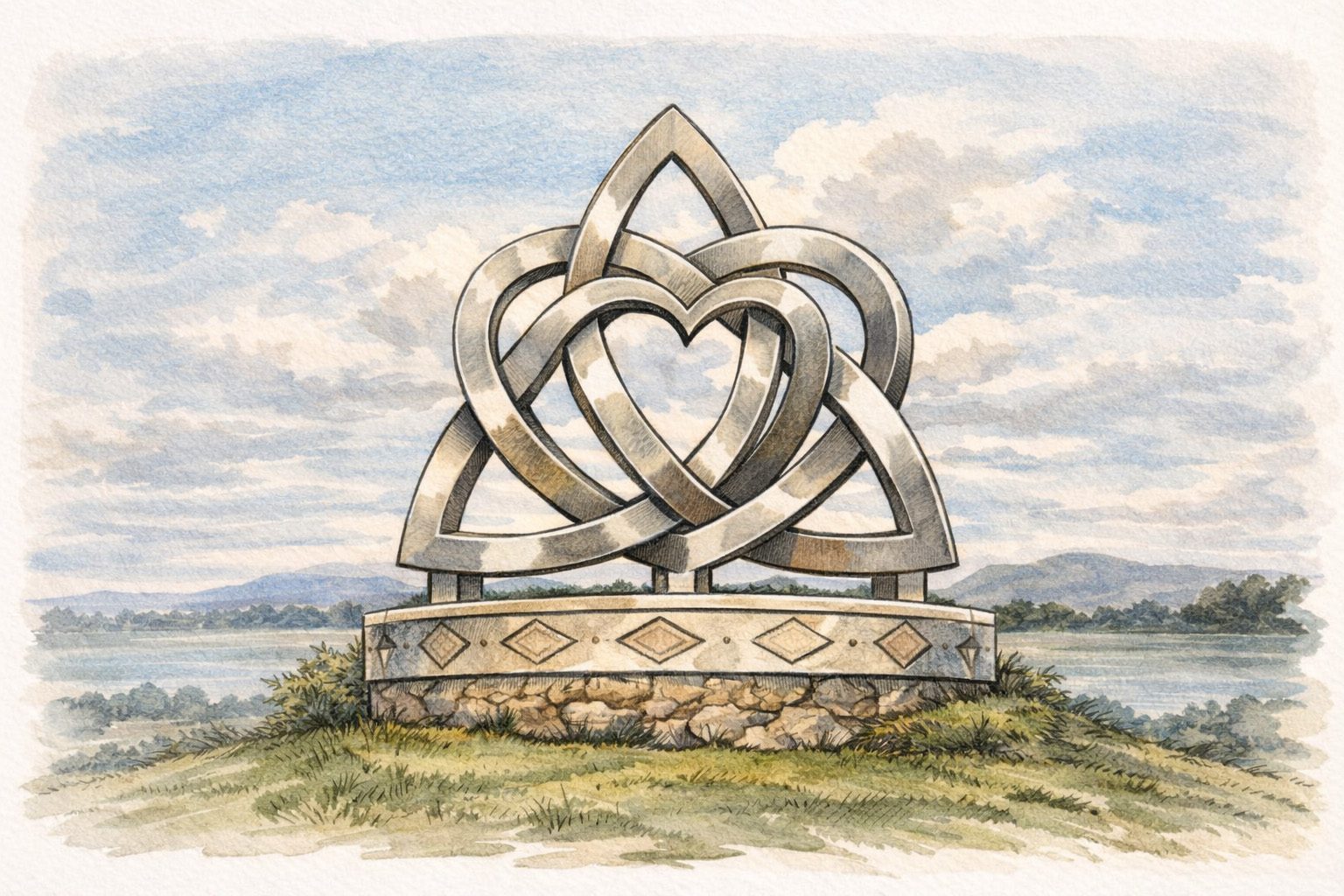Illustraytion of the Eternal Heart Monument unveiled in 2024 in Tuskahoma, Oklahoma