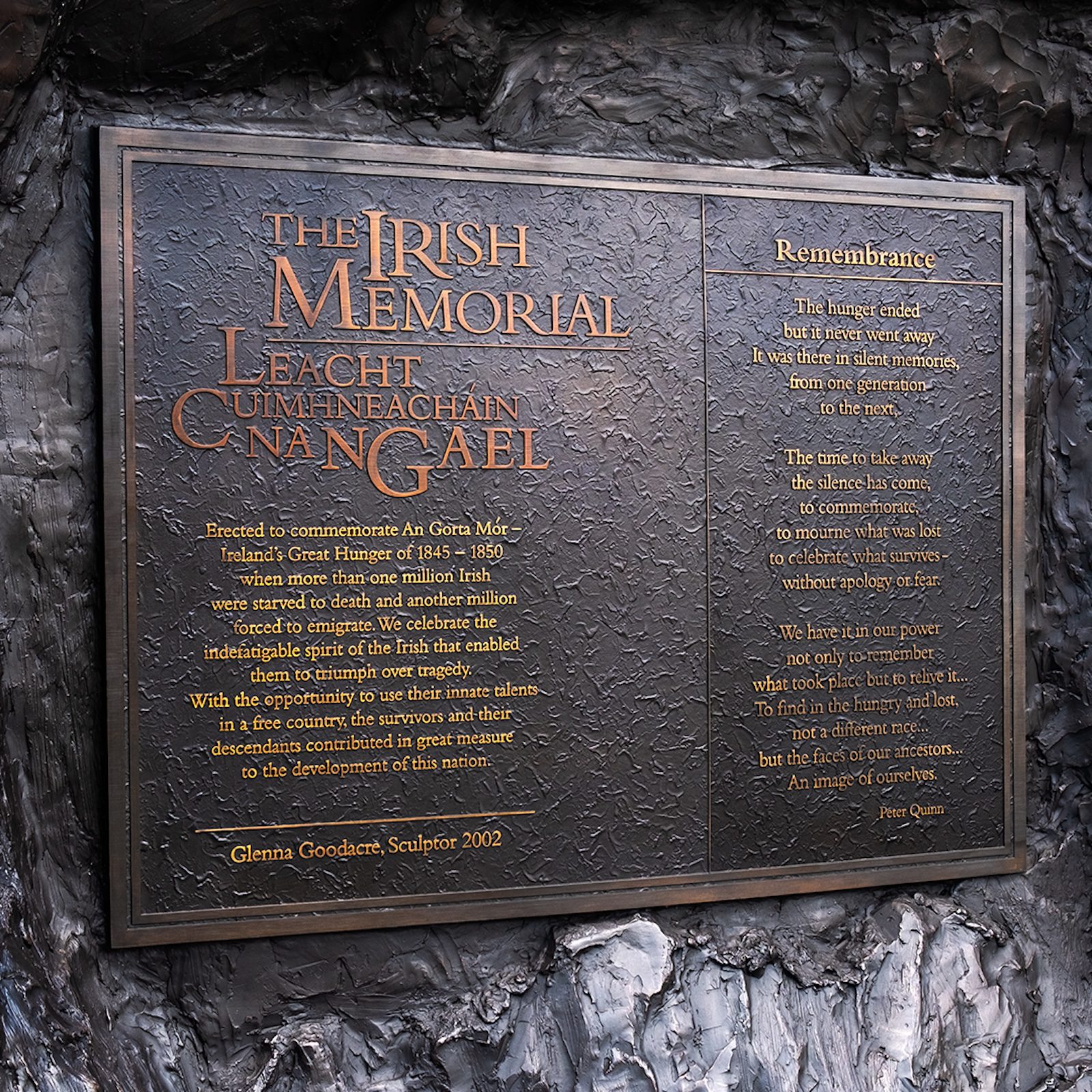 The Irish Memorial in Philadelphia Rememberance plaque