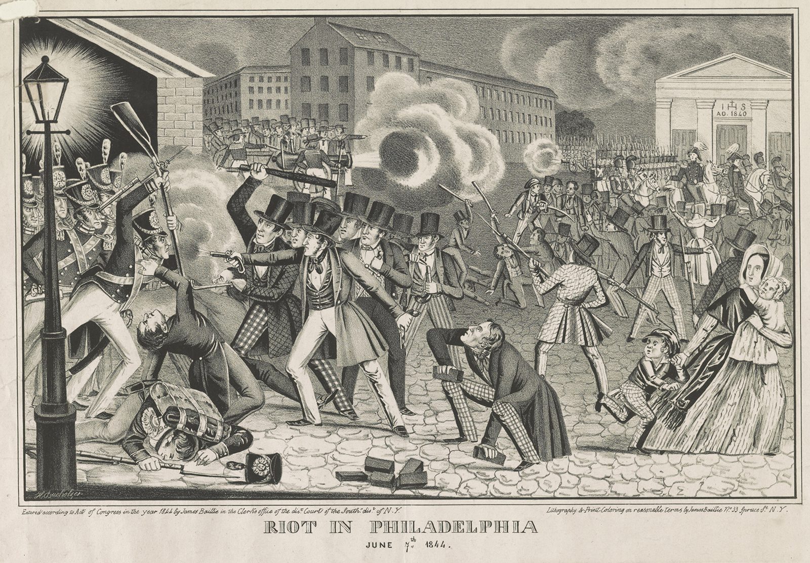 Illustration of The Nativist Riots in Philadelphia.