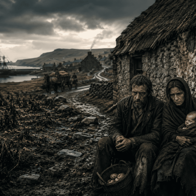 Starving family with child in West Kerry during Black 47.